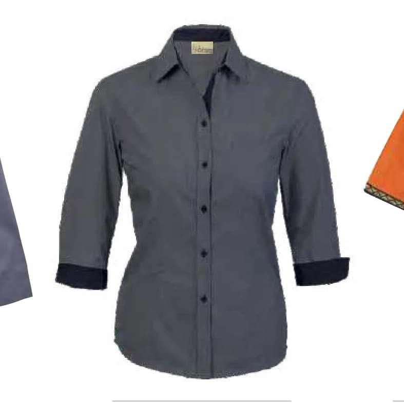 Ladies 3/4 Sleeve Blouse with Contrast Inner Collar & Cuffs - View 1