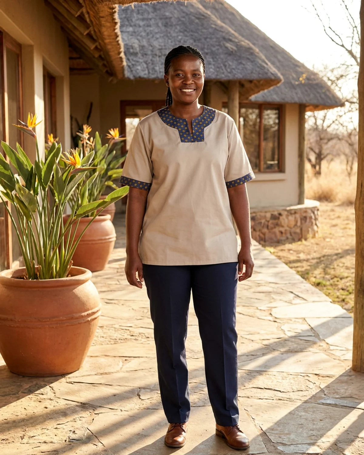 Unisex Housekeeping Tunic - Shweshwe Trim SS