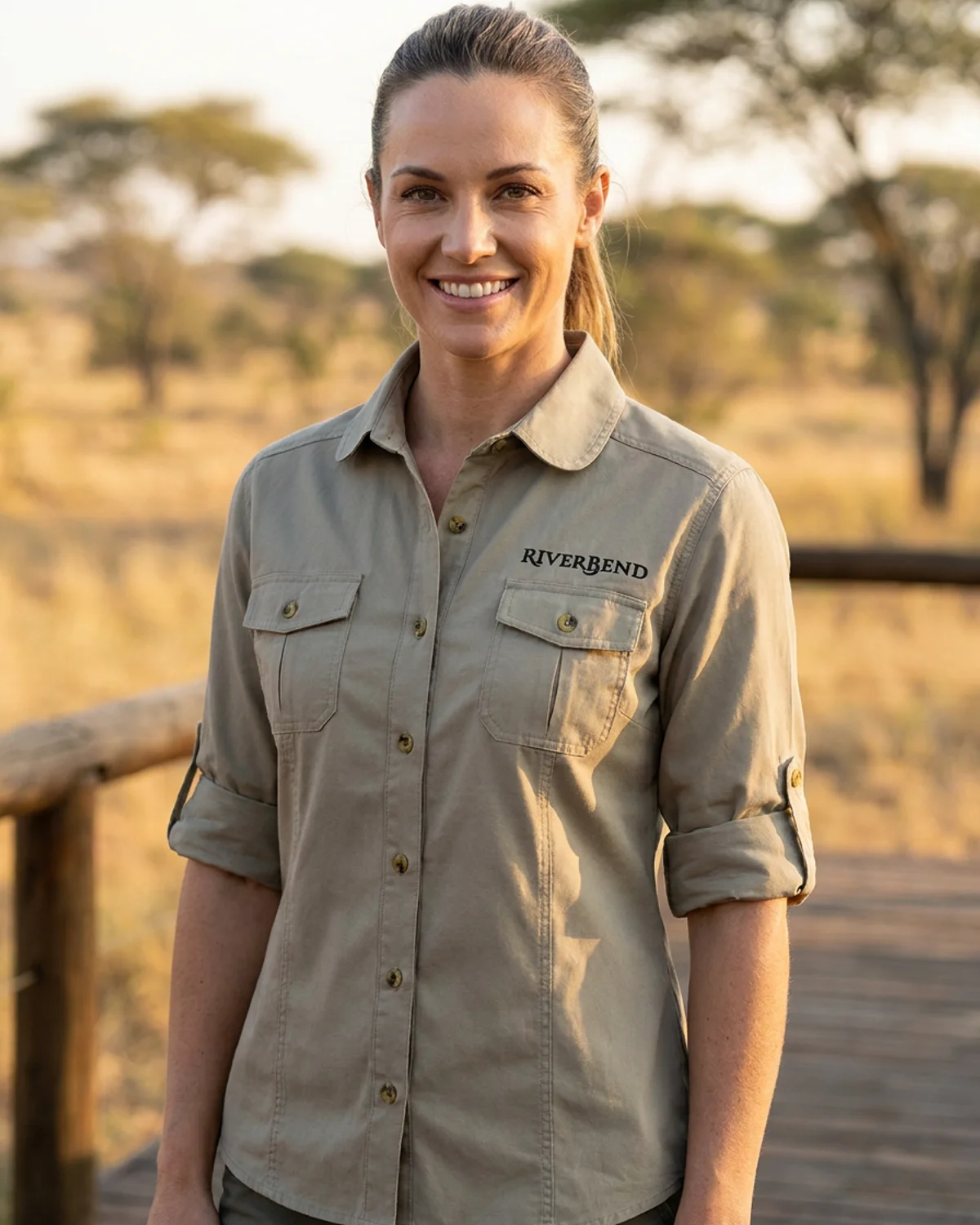 Ladies Safari Bush Shirt with Rounded Collar - Long Sleeve